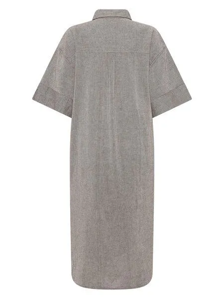 KnowledgeCotton Apparel KnowledgeCotton Apparel Kurzarm-Blusenkleid mit Struktur aus Bio-Baumwolle, Braun-shaved-chocolate, – Produktbild 3 von 4