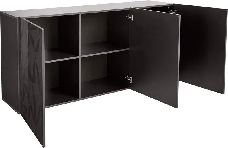 Home affaire Sideboard Prisma Breite 181, Kommode 3 Türen, Anrichte, Front mit elegantem Siebdruck, grifflos, viel Stauraum, Grau, – Produktbild 3 von 5