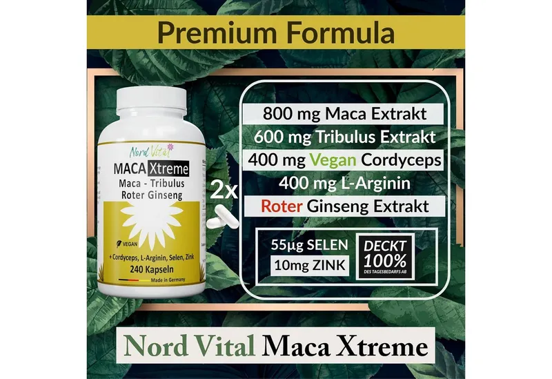 Nord Vital Maca Extreme: Cordyceps, Tribulus & Arginin. 240 Kapseln, 169 g – Produktbild 1 von 5