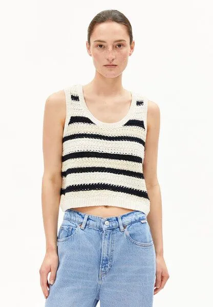 ARMEDANGELS ARMEDANGELS CLAAIRE STRIPES Damen Stricktop aus Bio-Baumwolle, Raw white-night sky, – Produktbild 1 von 4