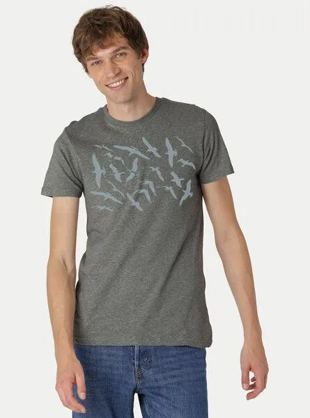 Peaces.bio - handbedruckte Biomode Peaces.bio - handbedruckte Biomode Fit T-Shirt Möwen Herren, Grau, – Produktbild 1 von 3