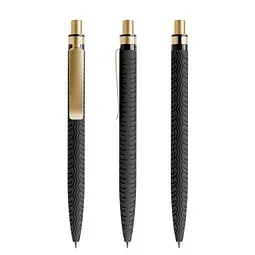 prodir prodir® Druckkugelschreiber QS03 Soft Touch PRS Push, blaue Mine, schwarz/gold satiniert, Schwarz / gold, – Produktbild 1 von 1