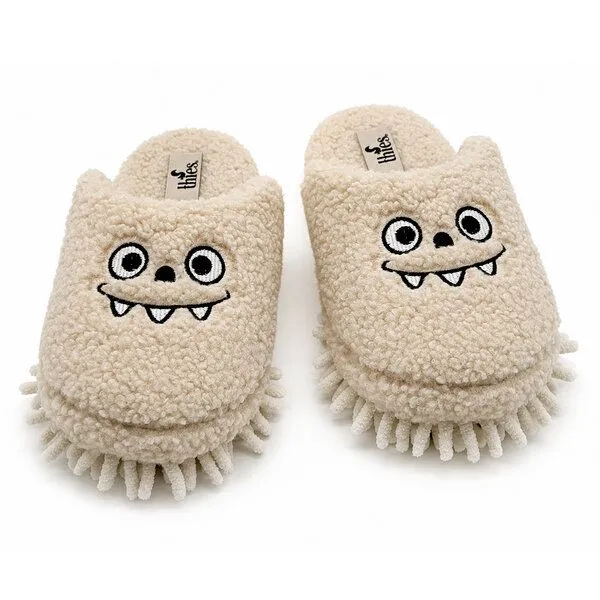 thies Veganer "thies ® Eco Monstimop Teddy Slipper" aus kuscheligem recyceltem PES, Off white, – Produktbild 1 von 5