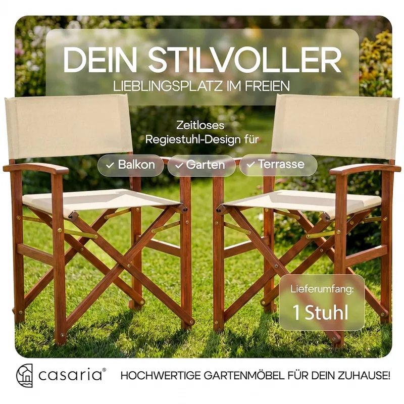 Casaria® Regiestuhl Creme 2er-Set Eukalyptusholz FSC®-zertifiziert Klappbar – Produktbild 2 von 2