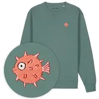 LIGARTI Bestickter Pullover – Kurt der Kugelfisch – LIGARTI Tiermanufaktur, Waldgrün, – Produktbild 1 von 1