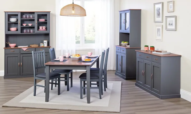 Inter Link Buffet Luzerna Kiefer Massivholz, FSC, Küchenschrank, Vitrinenschrank Geschirrschrank im Landhausstil, BxTxH: 90 x 45 x 190 cm, Braun|grau, – Produktbild 5 von 5
