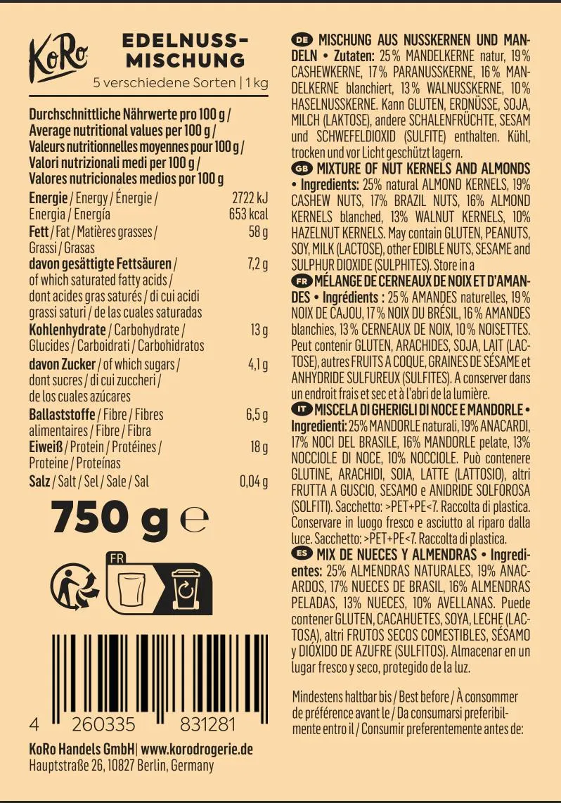 KoRo KoRo Edelnussmischung 1 kg – Produktbild 5 von 5