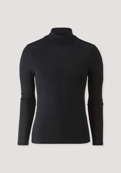 hessnatur hessnatur Roll-Neck Longsleeve Fitted aus Bio-Merinowolle und Seide, Schwarz, – Produktbild 3 von 4