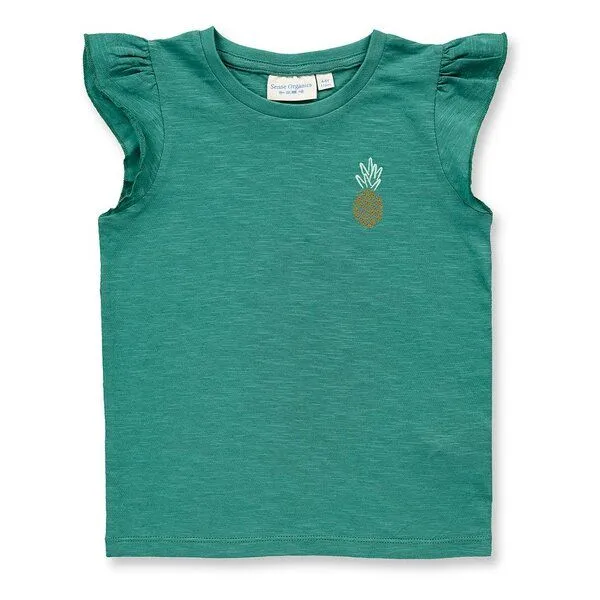 Sense Organics Sense Organics T-Shirt für Mädchen in smaragdgrün, Modell NANA, Ananasstickerei auf smaragdgrün, – Produktbild 1 von 2