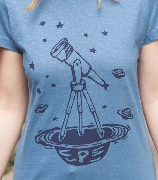 päfjes päfjes Teleskop mit Sternen - Frauen T-Shirt - aus Baumwolle Bio - Slub Blau – Produktbild 3 von 4