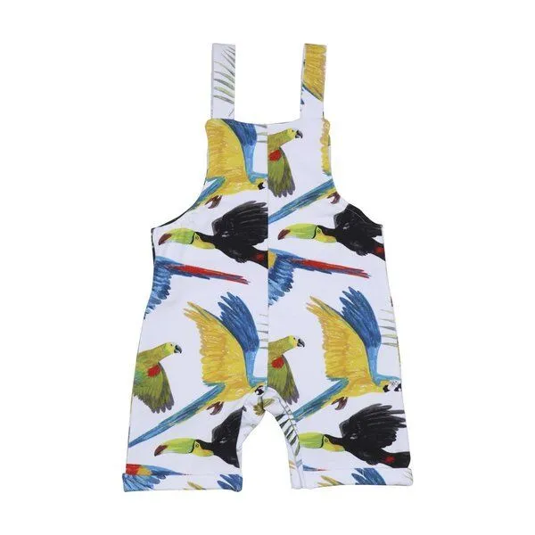 Walkiddy Latzstrampler Weiß Bunte Papageien-Allover Bio-Baumwolle GOTS – Walkiddy – Produktbild 2 von 3