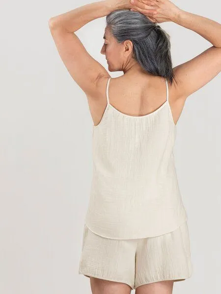 erlich textil erlich textil Fiona lange Mousseline Hose aus Bio-Baumwolle, made in Europe, Wollweiß, – Produktbild 2 von 7