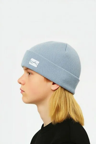 Lou-i Lou-i Kindermütze mit Umschlag Merinowolle Beanie, Hellblau, – Produktbild 2 von 3