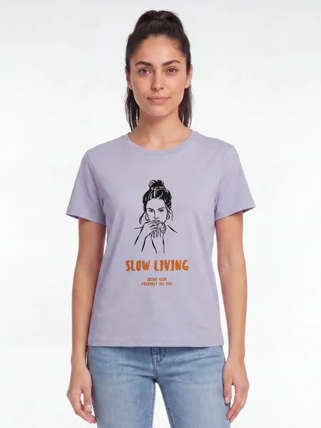 watapparel watapparel T-Shirt Frauen Slow living, Lavender, – Produktbild 2 von 2