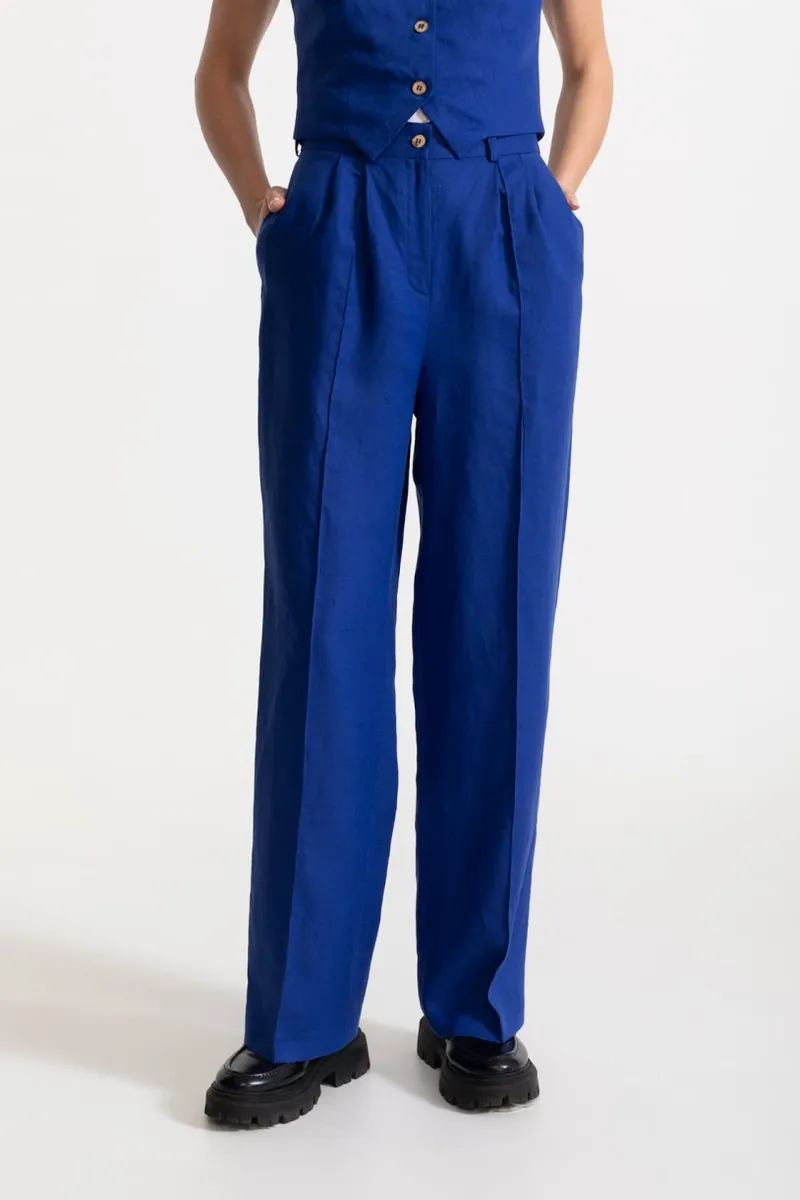 De IONESCU De IONESCU Damen vegan Hose Figa Leinen, Dunkelblau, – Produktbild 2 von 2