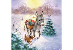 Ambiente Luxury Paper Products Papierserviette, Servietten Papier 33x33cm 3-lagig mit Esel Winter Motiv 20 Stk. – Produktbild 1 von 1