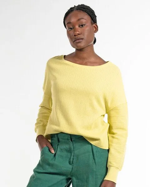 Alma & Lovis Alma & Lovis Shirt im Sweatstil aus feinem Rippen-Jersey | Rib Blouse, Lime (gelb), – Produktbild 3 von 4