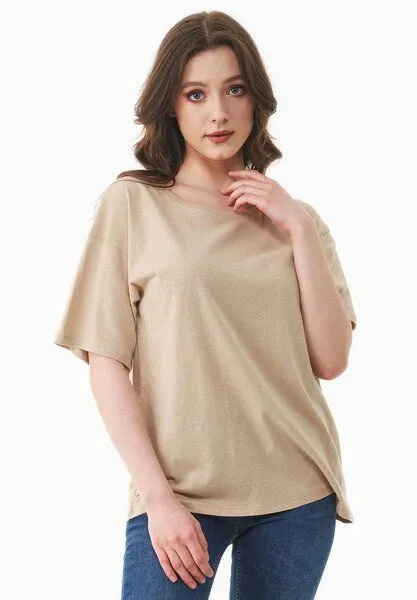 ORGANICATION ORGANICATION T-Shirt aus Bio-Baumwolle und Leinen, Soft beige, – Produktbild 1 von 4