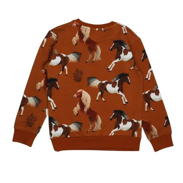 Walkiddy Mädchen Sweatshirt Bio-Baumwolle „Joyful Horses“ rostbraun, weicher Langarm-Pullover von Walkiddy für Schulkinder, kuscheliges Jerseysweat, hautfreundlich & nachhaltig gefertig, Braun, – Produktbild 3 von 3