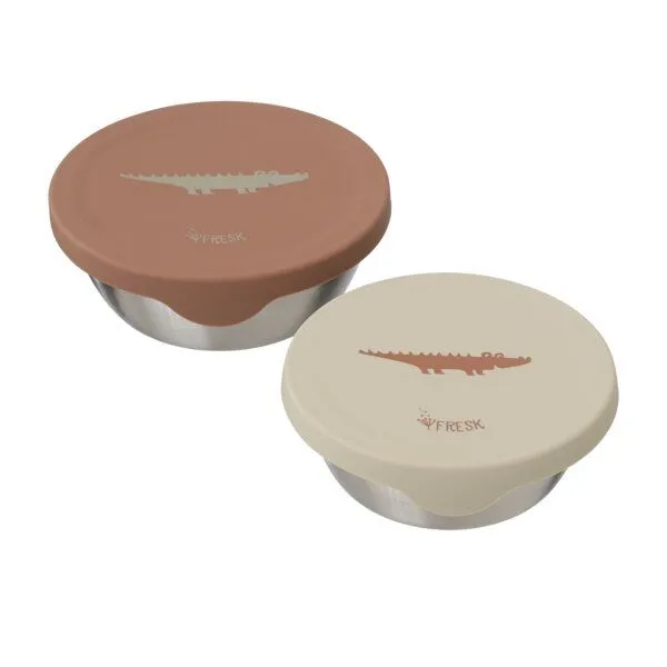 Fresk Snackbox-Set für Kinder – 2 Edelstahldosen mit Silikondeckel, Crocodile, – Produktbild 1 von 2
