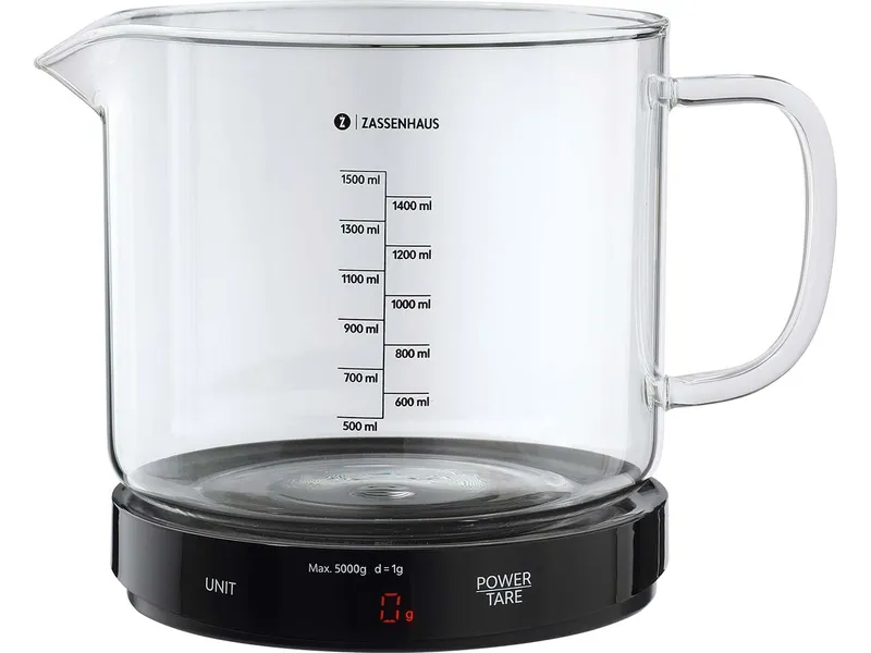 Zassenhaus Zassenhaus Digitale Küchenwaage "BAKE" mit integretierem Messbecher, schwarz/transparent – Produktbild 1 von 1