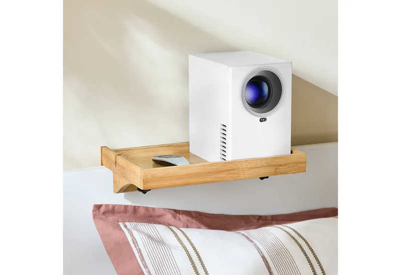 SoBuy Nachttisch NKD01, Klemmregal fürs Bett mit Kabelführung, Bambus, Bettablage mit Kabelführung Regal für Mobiltelefon Fernbedienung, Beige, – Produktbild 2 von 5