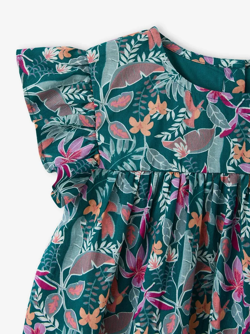 Vertbaudet Kurzärmeliges Mädchen Sommerkleid, Smaragdgrün, – Produktbild 3 von 4