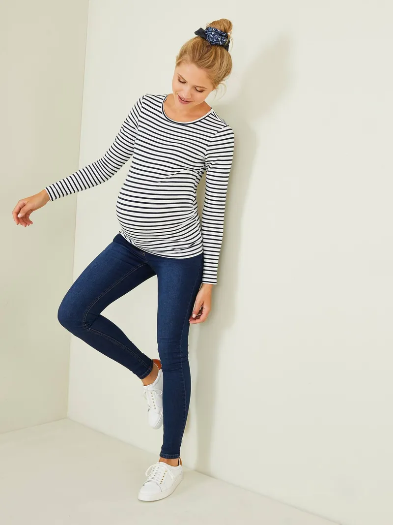 Vertbaudet Umstandsshirt BASIC, Wollweiß gestreift, – Produktbild 2 von 4