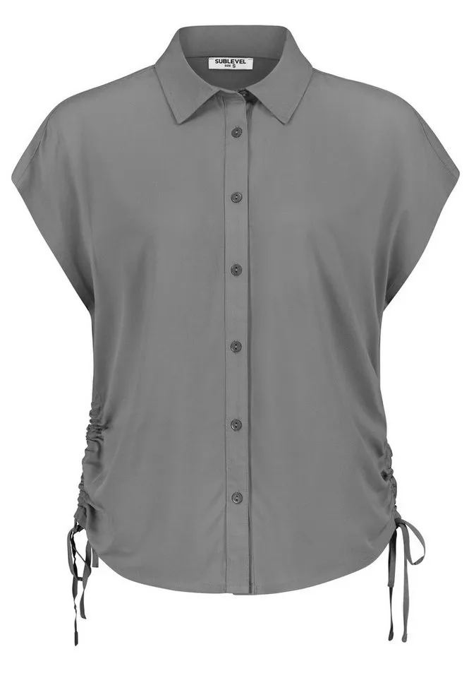 SUBLEVEL Blusenshirt Kurzärmeliges Hemd mit Kragen und für Damen (1-tlg) LENZING™ ECOVERO™ nachhaltig Regular Fit Knopfleiste, Grau, – Produktbild 1 von 2