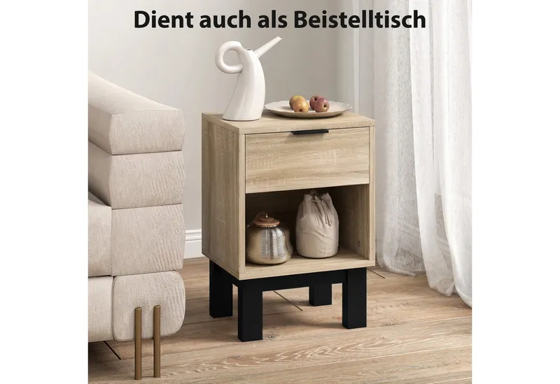 HOMCOM HOMCOM Nachttisch Nachttisch, Nachtschrank mit Schublade, offenes Fach, Eiche (Nachtschrank, 1-St., Nachtkommode), für Schlafzimmer, Wohnzimmer, Eiche, 35 x 26 x 50 cm, Beige, – Produktbild 5 von 5