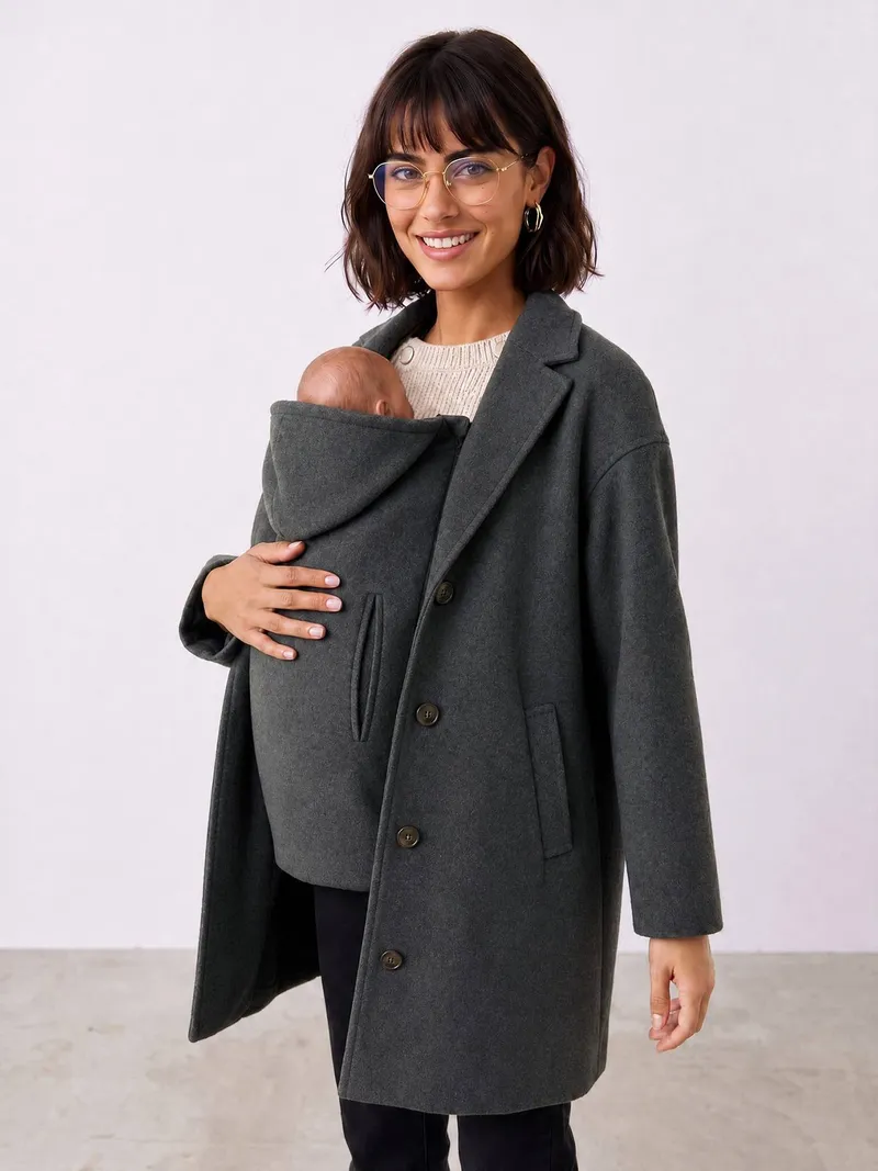 Vertbaudet Vertbaudet Kurzmantel mit Babyeinsatz aus Wollmix für Schwangerschaft & Stillzeit, Anthrazit, – Produktbild 1 von 4