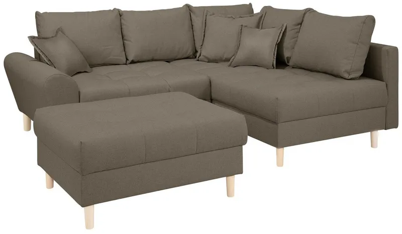 Home affaire Ecksofa Rice L-Form, B: 223 cm - OTTO. Verlässliche Qualität., Set: Sofa & Hocker, 3 Zierkissen, Federkern, Braun, – Produktbild 7 von 8