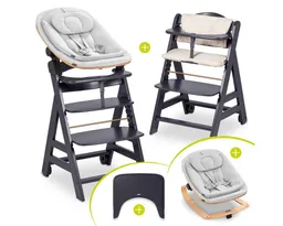 Hauck Hauck Hochstuhl Beta Plus Dark Grey Newbornset Eco - Light Grey (Set), Holz Babystuhl ab Geburt mit Neugeborenensufsatz, Sitzkissen, Essbrett – Produktbild 1 von 1