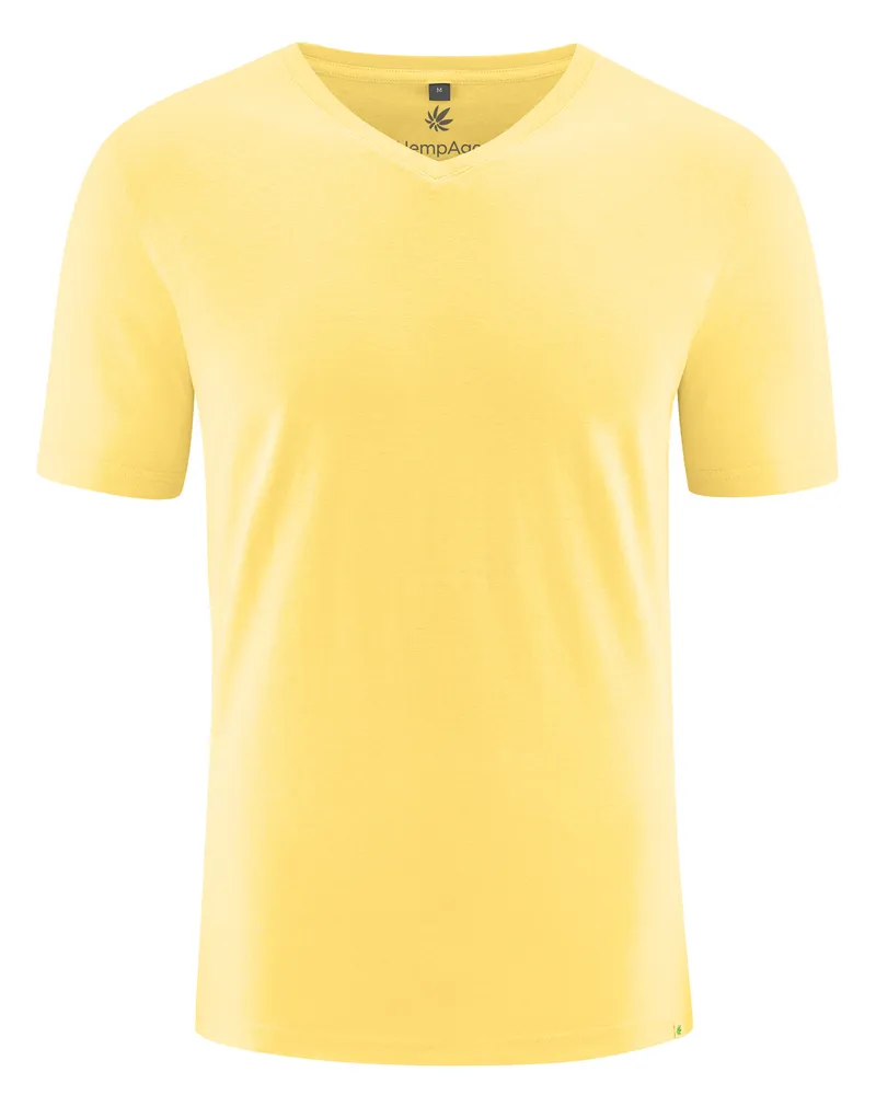 HempAge Hempage Herren vegan T-Shirt Mit V-Ausschnitt Slim Fit Gelb, Gelb, – Produktbild 1 von 2