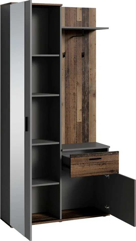 byLIVING Kompaktgarderobe Jakob mit großem Spiegel und Ablage, Breite 97 cm, Grau, – Produktbild 5 von 5