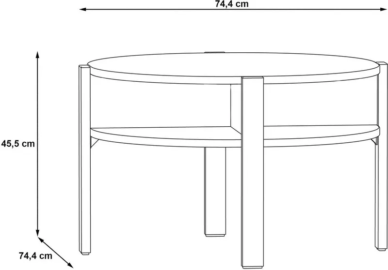 FORTE Beistelltisch Tobago, runder Couchtisch mit 4 Ablagefächern, B/H/T 74,4/45,5/74,4 cm, Durchmesser ca. 74,5 cm, Beige, – Produktbild 3 von 4