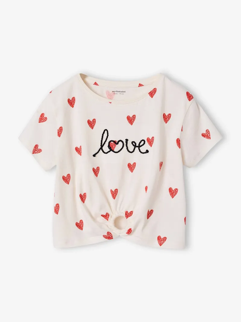 Vertbaudet T-Shirt mit Zierknoten am Saum für Mädchen, Wollweiß, – Produktbild 1 von 3