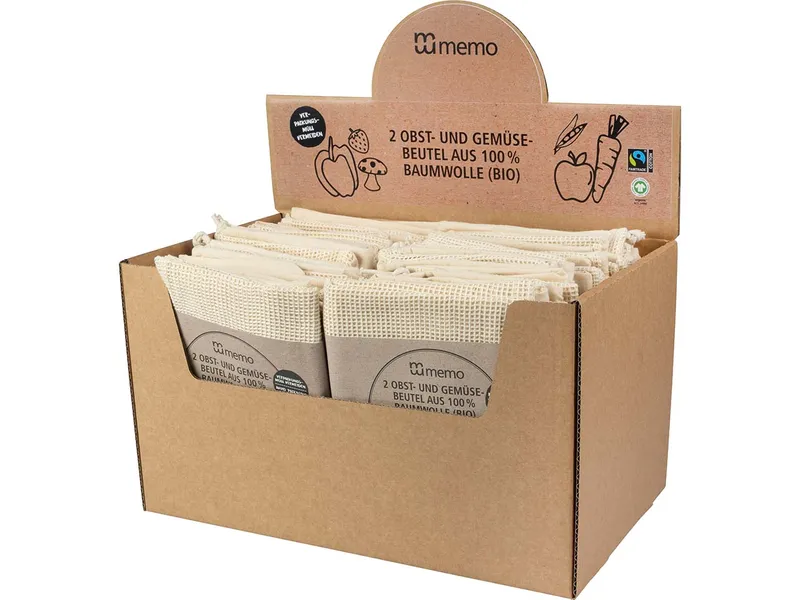 Memo 24 Pack à 2 Stk. memo Bio-Baumwollbeutel für Obst & Gemüse, im Display – Produktbild 1 von 1