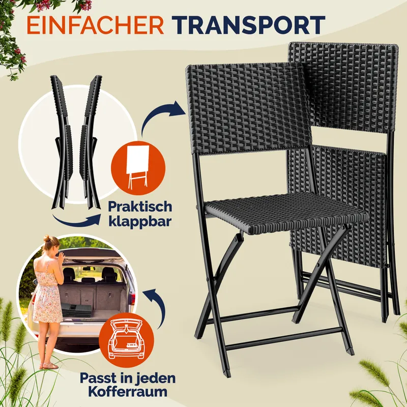 Casaria® Polyrattan Klappstuhl Rom 2er-Set Schwarz – Produktbild 2 von 2