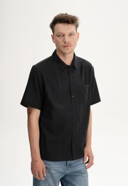 MELA MELA Herren vegan Kurzarmhemd Vivek Charcoal Schwarz – Produktbild 1 von 1