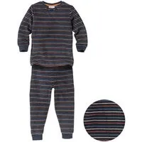 People Wear Organic People Wear Organic Pyjama, Langarm Frottée-Schlafanzug, dunkelblau-bunt-geringelt, 100% Baumwolle (Bio) – Produktbild 1 von 1