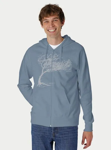 Peaces.bio - handbedruckte Biomode Peaces.bio - handbedruckte Biomode Bio Herren-Zip-Hoodie Windy Tree, Blaugrau, – Produktbild 3 von 3