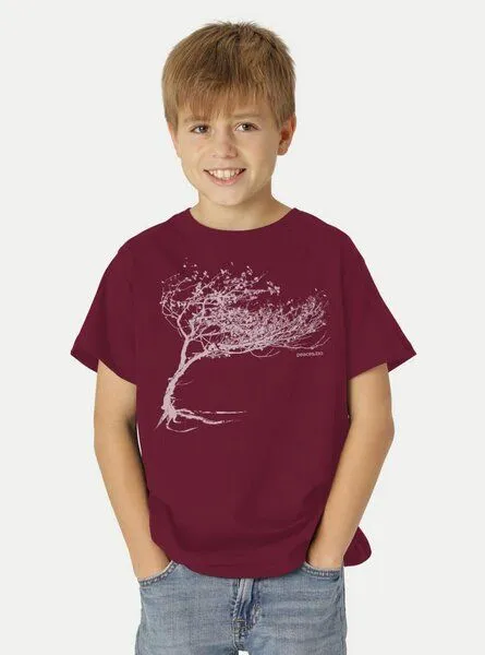 Peaces.bio - handbedruckte Biomode Peaces.bio - handbedruckte Biomode Bio-Kinder T-Shirt Windy Tree, Bordeaux, – Produktbild 2 von 2
