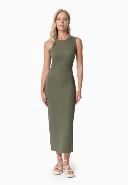 ORGANICATION ORGANICATION DURRU | Geripptes Kleid aus Bio-Baumwolle, Olive, – Produktbild 1 von 3