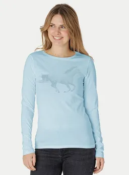 Peaces.bio - handbedruckte Biomode Peaces.bio - handbedruckte Biomode Bio-Damen-Langarmshirt Horsepower – Produktbild 1 von 1