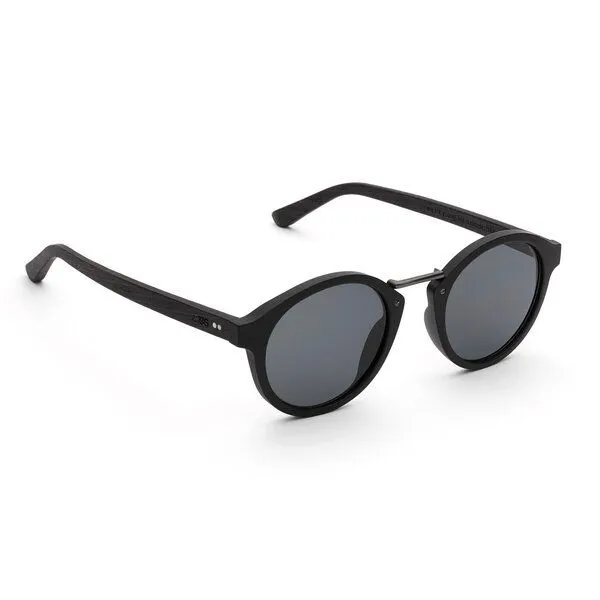 TAKE A SHOT TAKE A SHOT Runde Sonnenbrille aus Holz für Damen und Herren, Schwarz (schwarz / eiche / grau), – Produktbild 2 von 4