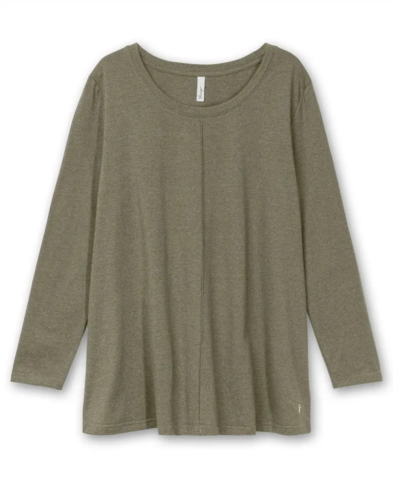 sheego Langarmshirt khaki-meliert, Khaki-meliert, – Produktbild 1 von 2