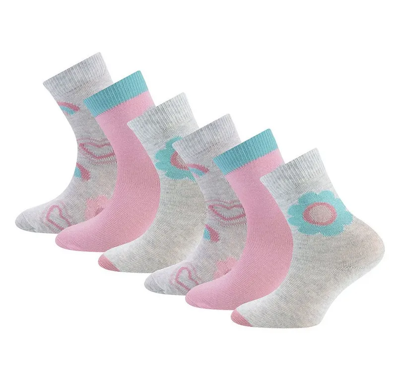 Ewers Ewers Socken Socken 6er Pack GOTS Blumen/Herzen (6-Paar), Grau, – Produktbild 1 von 4