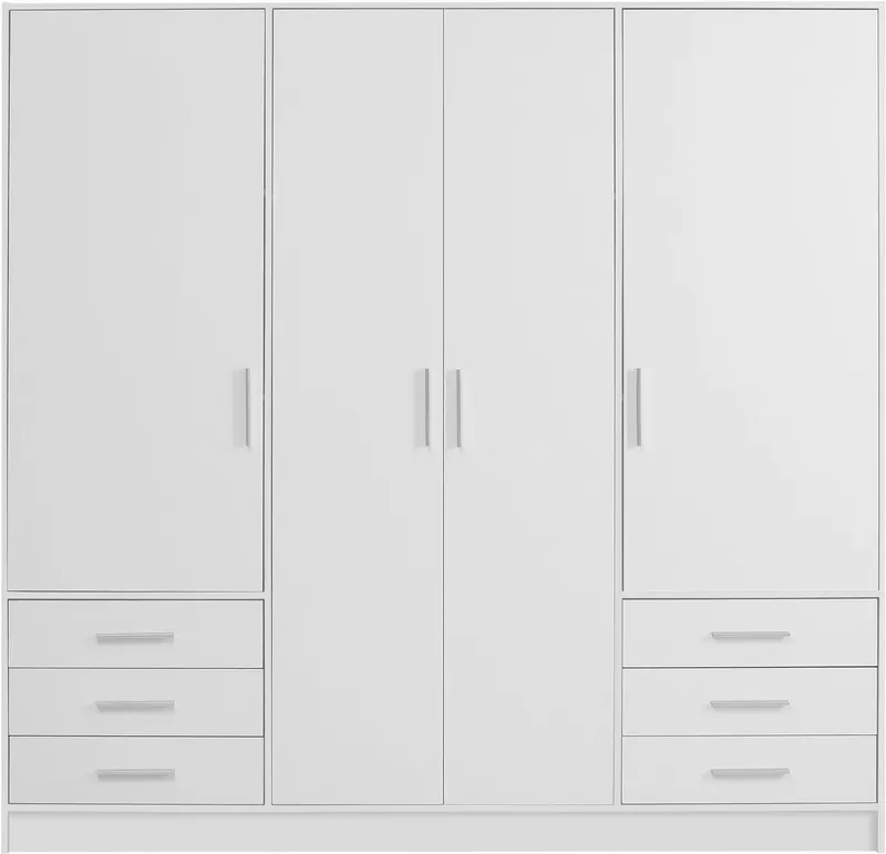 FORTE Kleiderschrank Jupiter, Made in Europe, mit 6 Schubladen, Stauraum (Maße B/H/T ca. 207/200 cm/60) Stauraum, 2 Breiten, 4 Farben, Schubladen, variable Einlegeböden, Weiß, – Produktbild 7 von 8