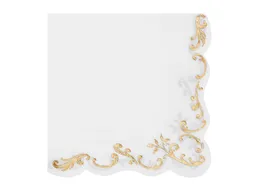 partydeco Papierserviette, Servietten Papier 33x33cm 3-lagig 12 Stück mit Gold Ornament Weiß – Produktbild 1 von 1